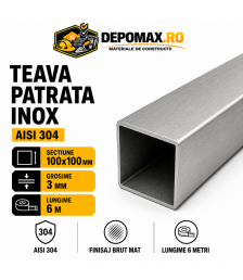 Teava patrata inox AISI 304, 100 x 100 x 3 mm, 6 metri